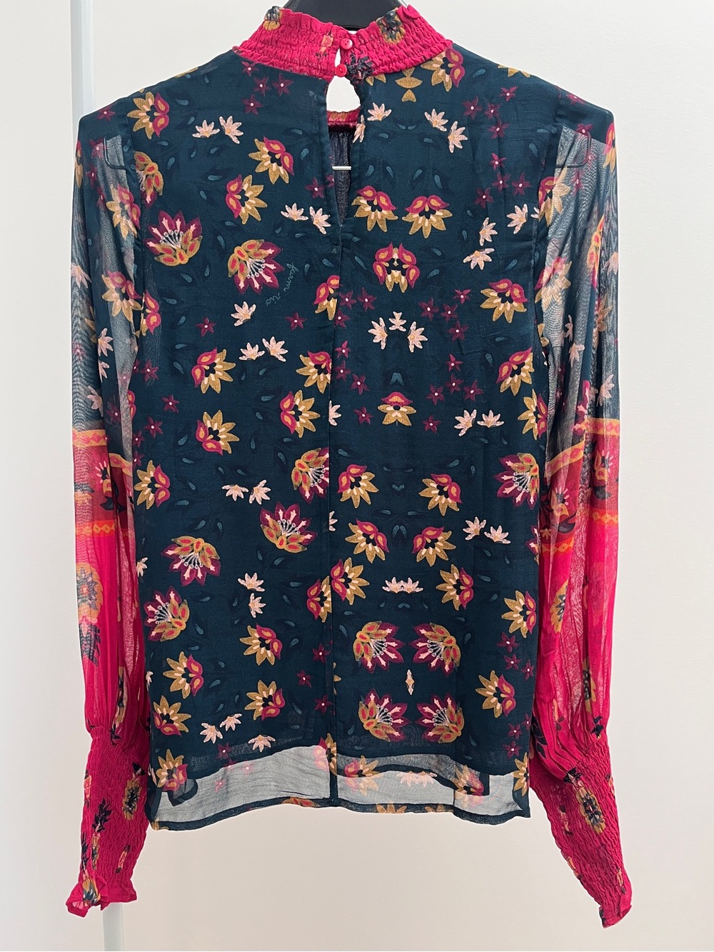 Farm Rio x Anthropologie long sleeve smocked blouse XS floral birds tropical - Picture 7 of 11